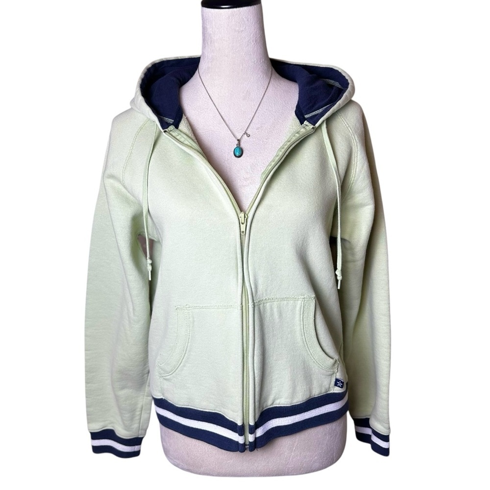 Arizona Y2K Vintage‎ Pastel Pistachio Green Zip Hoodie Jacket Navy Striped Trim